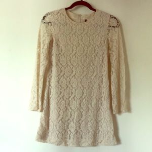 Divided H&M | Off-white, lace overlay mini dress